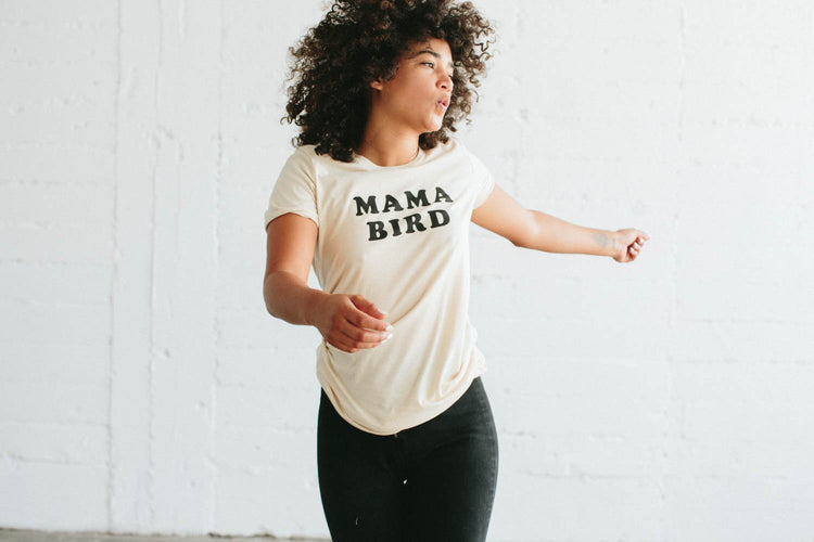 MAMA BIRD white fitted crewneck tee